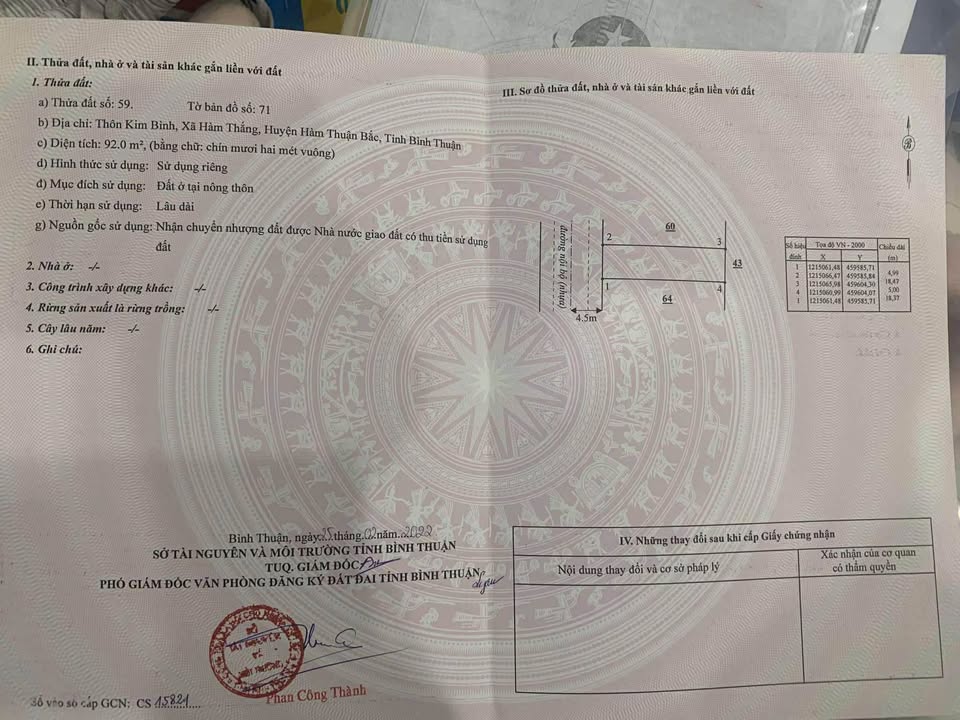 Đất nền mặt tiền đường nhựa Hàm Thắng, 92m², giá chỉ 800 triệu - Cơ hội đầu tư hấp dẫn!