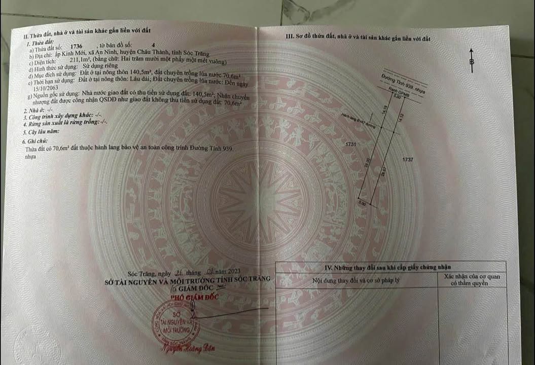 Đất nền Đường Tỉnh Lộ 939, Xã Mỹ Hương, Huyện Mỹ Tú, 200m² - Cơ hội đầu tư sinh lời!