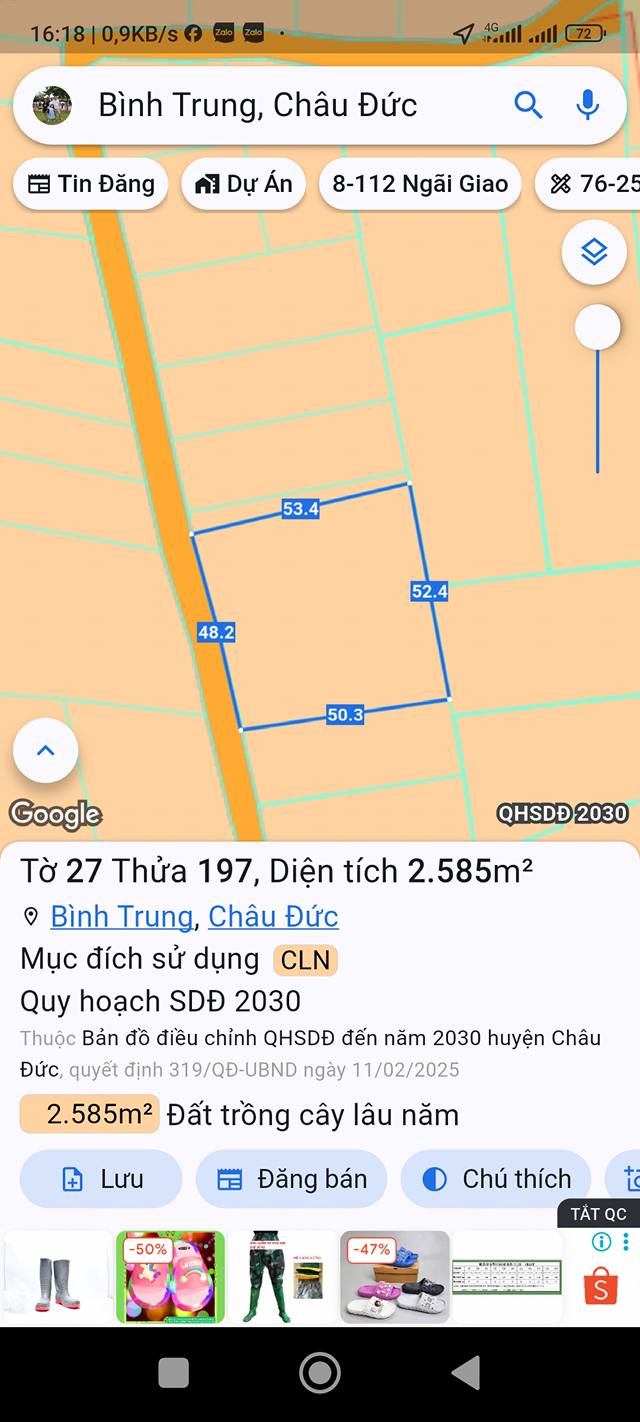 Đất Farm 2,8 sào xã Bình Giả, TP.HCM - Mặt tiền nhựa 58m, giá 2,8 tỷ!