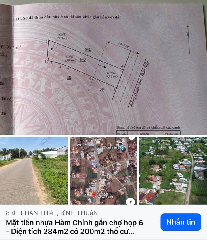 Đất thổ cư 200m² mặt tiền đường nhựa Hàm Chính - Chỉ 890 triệu