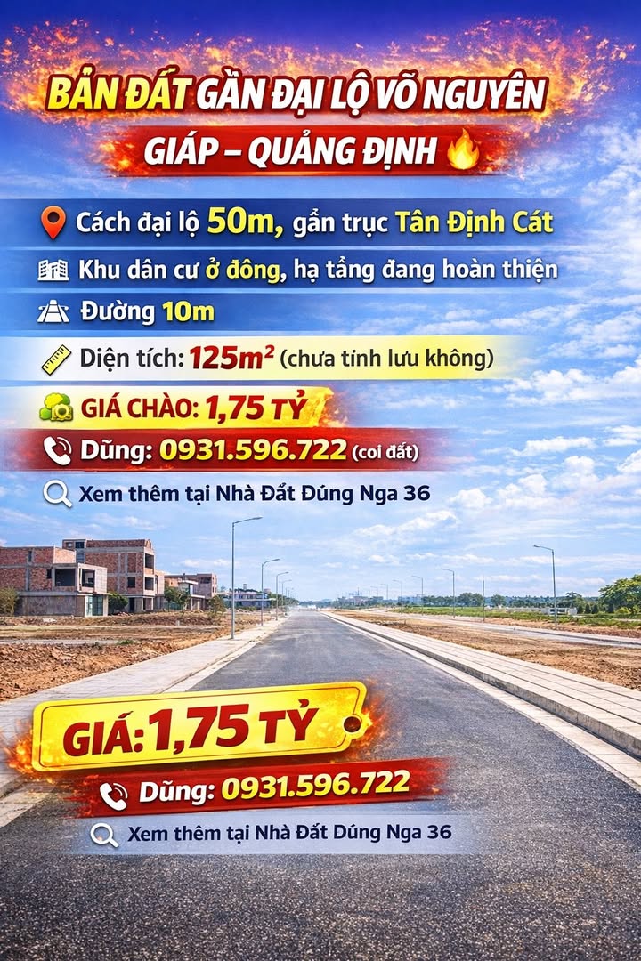 Đất nền Quảng Định 125m² giá 1.75 tỷ - Gần đại lộ Võ Nguyên Giáp