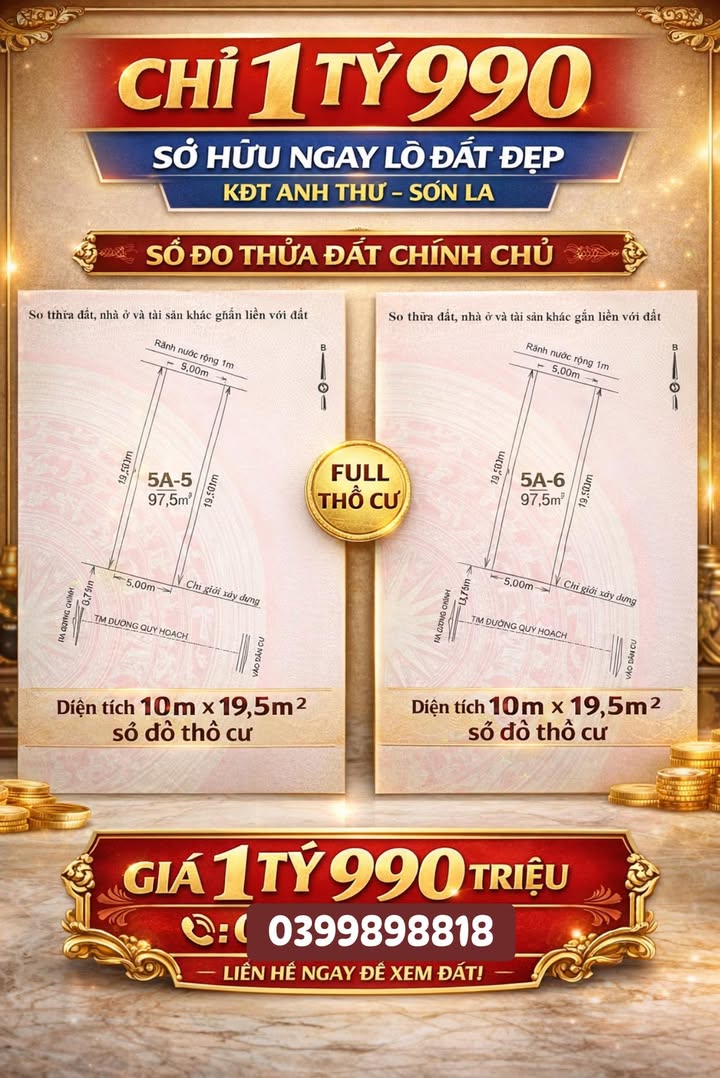 Lô đất đẹp KĐT Anh Thư, Sơn La 195m² giá 1.99 tỷ - Đầu tư sinh lời ngay!