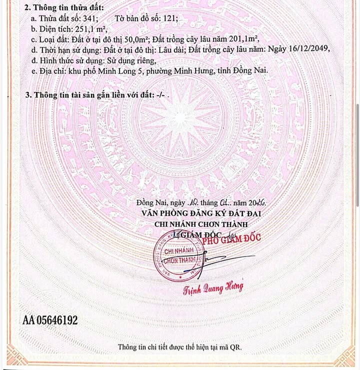 Đất nền mặt tiền đường nhựa Phường Minh Hưng 250m² - Đầu tư sinh lời ngay