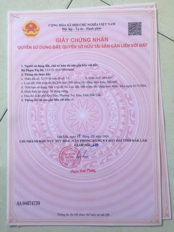 Đất nền Khu phố Qui Hậu, Tuy Hoà 480m² giá 1.7 tỷ - Tiềm năng đầu tư lớn!