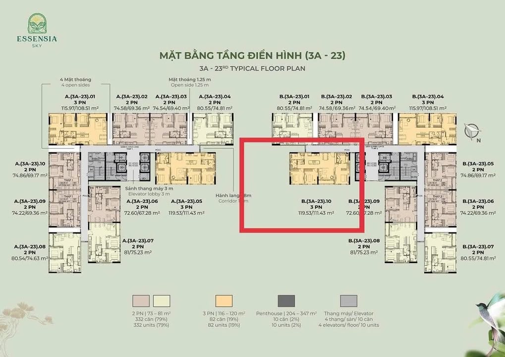 Căn hộ Essensia Sky Quận 7 119m² giá 9.468 tỷ - Căn góc 2 mặt thoáng