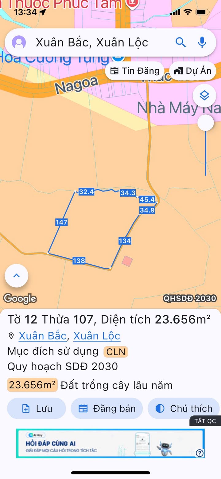 Đất nền Xã Xuân Bắc, Huyện Xuân Lộc, 8280m² - Sổ đỏ chính chủ, giá chỉ 460 triệu!