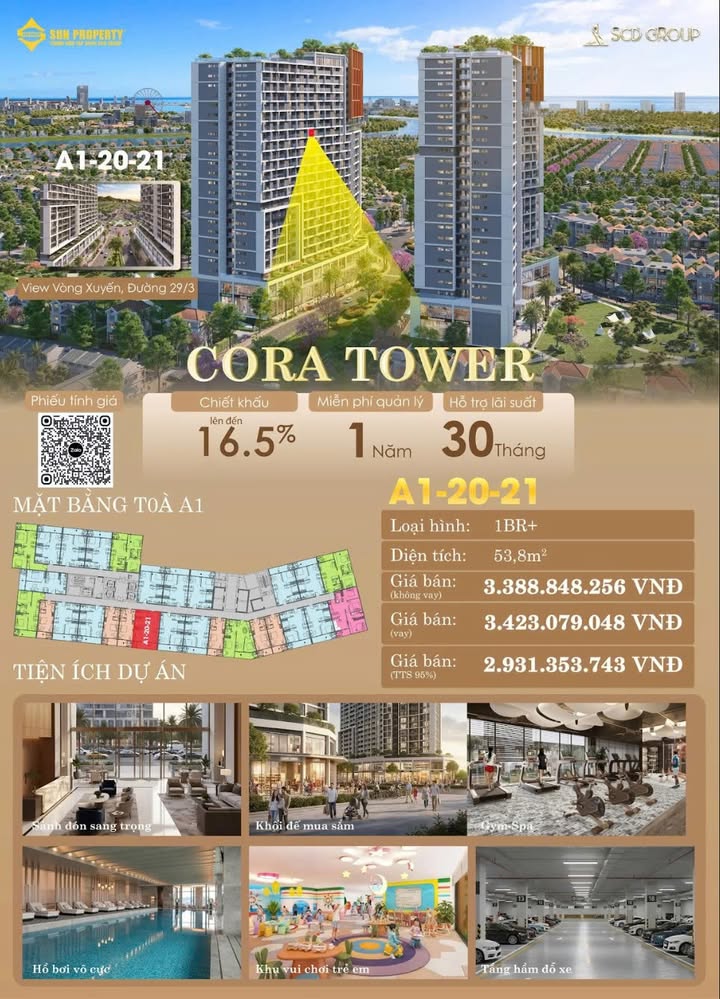 Căn hộ 1PN Spana Tower – Cora 53.8m² giá thỏa thuận - View đài phun nước tuyệt đẹp!