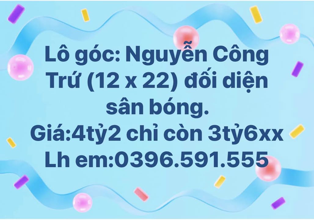 Đất lô góc Nguyễn Công Trứ, 264m² giá chỉ 3.6 tỷ - Cơ hội đầu tư vàng!