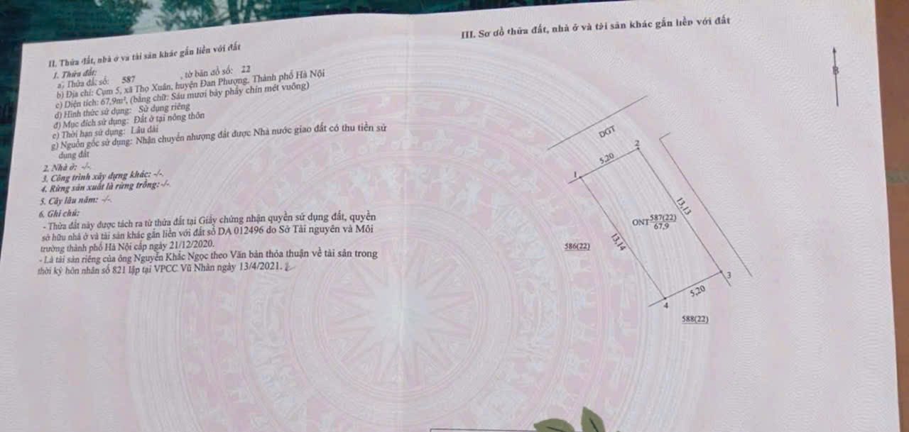 Đất nền lô góc 67,9m² tại Hoài Đức - Giá tốt cuối năm chỉ 6x triệu!