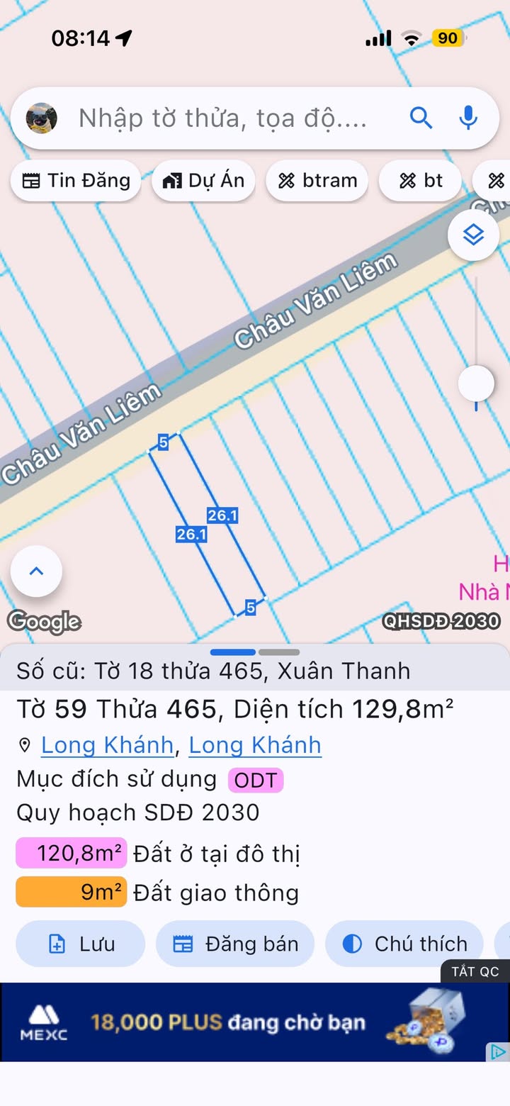 Đất nền mặt tiền đường Châu Văn Liêm, Phường Phú Bình, 130m² giá 2.5 tỷ - Cơ hội đầu tư lý tưởng!