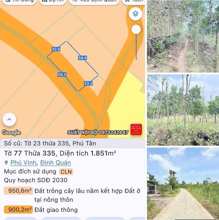 Đất nền xã Phú Tân, Huyện Định Quán 2880m² giá 590 triệu - Cơ hội đầu tư tuyệt vời!