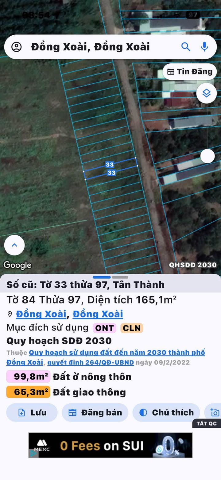 Đất nền 165m² tại Đường Nhựa Việt Úc, Xã Tân Thành, Đồng Xoài - Giá chỉ 550 triệu