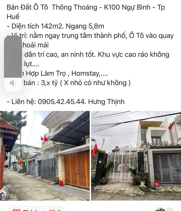 Đất nền K100 Ngự Bình, TP Huế 142m² - Ô tô vào tận nơi!