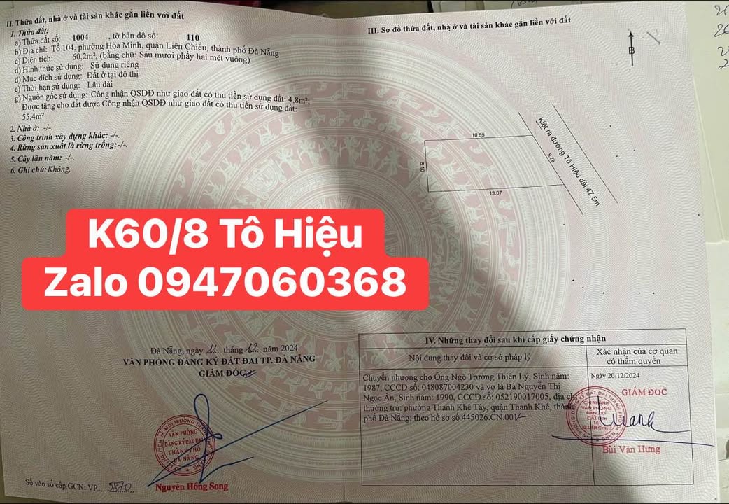 Bán đất kiệt ô tô 60/8 Tô Hiệu, Đà Nẵng 60.2m² giá 3.99 tỷ - Đầu tư sinh lời nhanh!