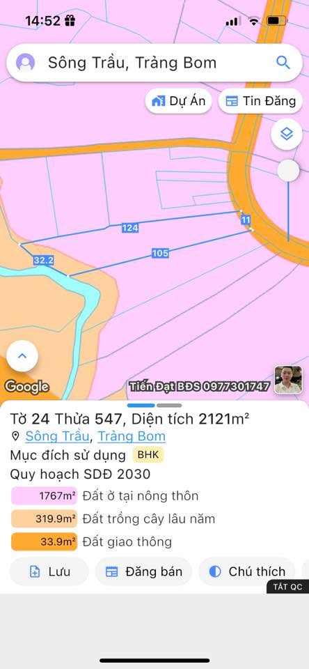 Đất nền 2 sào 1 tại Xã Sông Trầu, Huyện Trảng Bom - Mặt tiền đường nhựa, giá chỉ 3 tỷ!