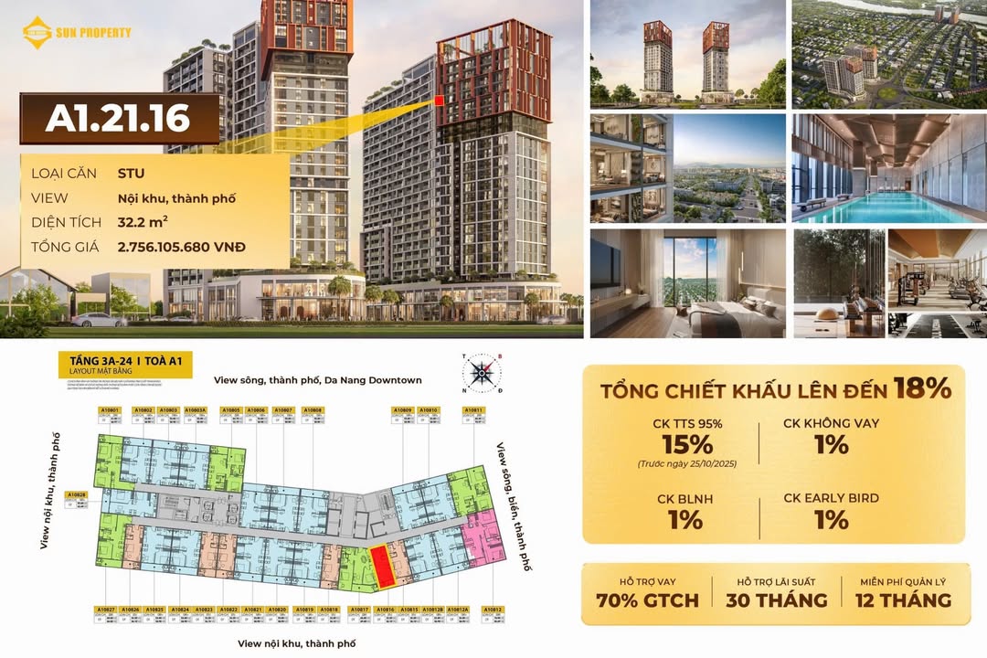 Căn hộ Studio Cora Tower Đà Nẵng 32m² giá thỏa thuận - Đầu tư sinh lời ngay lập tức!