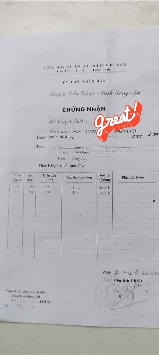 Đất nông nghiệp 5052m² tại xã Long An, huyện Cần Giuộc - Giá chỉ 2.778 tỷ!