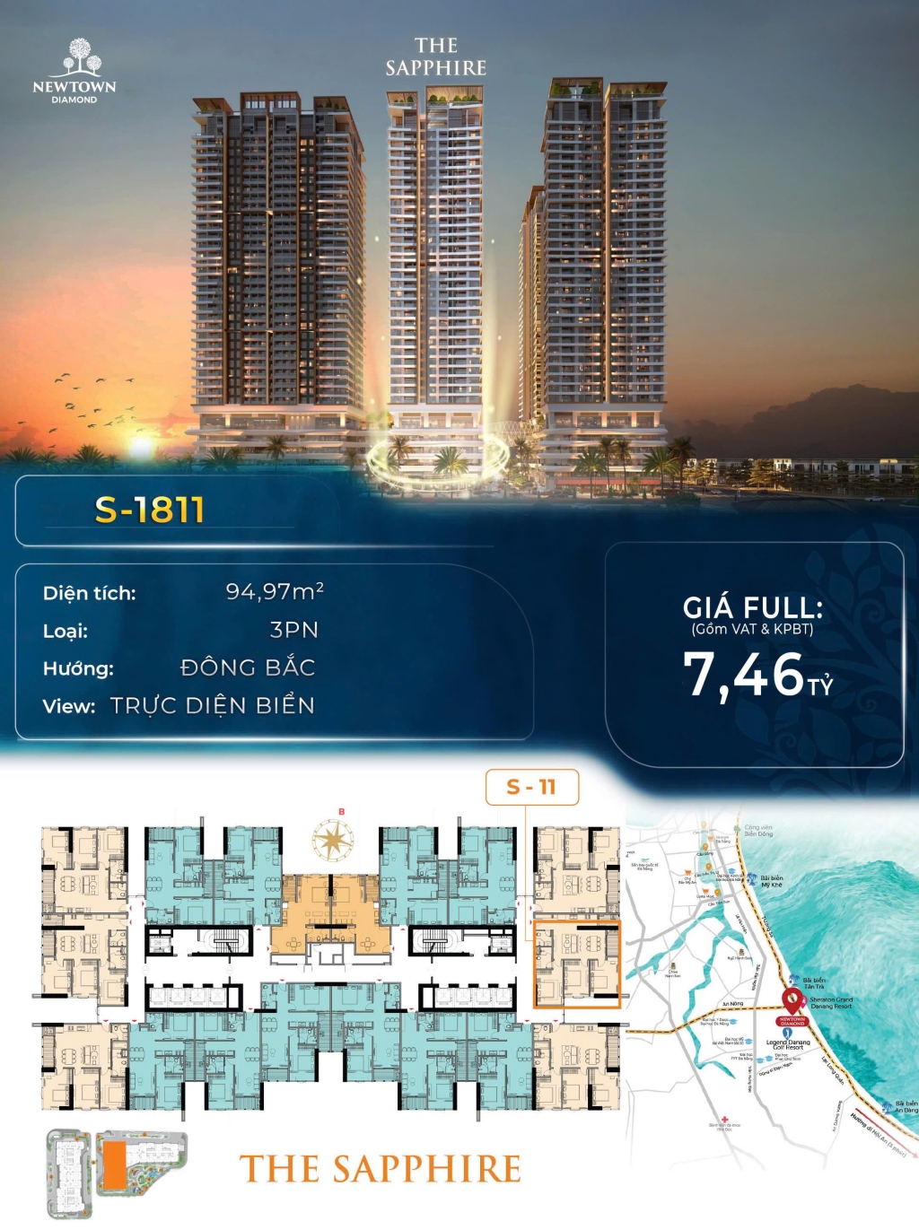 Căn hộ Newtown Diamond Đà Nẵng 95m² giá 7.46 tỷ - View biển sang trọng!