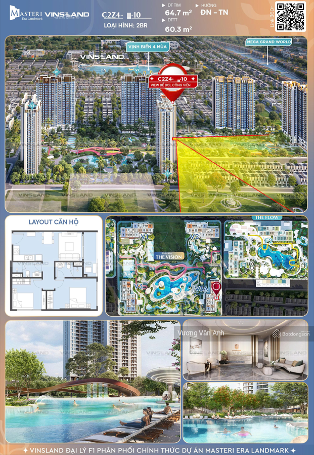 Căn hộ 2PN 2WC góc 61m² Masteri Era Landmark giá 3,9 tỷ - View bể bơi đẹp!