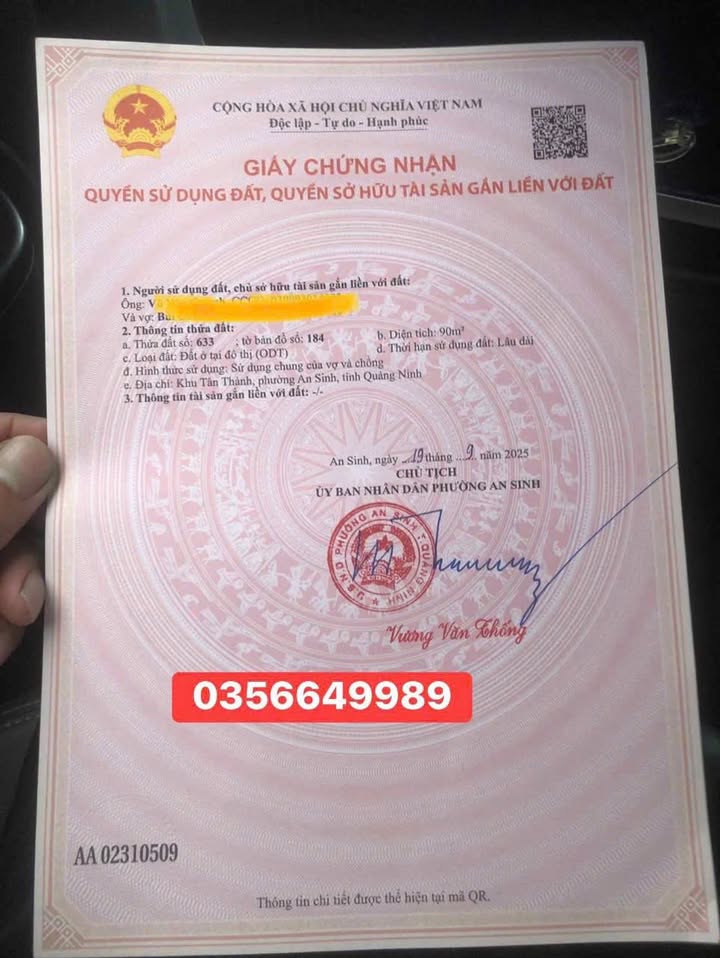 Đất Tân Thành, An Sinh, Quảng Ninh 90m² giá 1 tỷ - Sổ hồng chính chủ