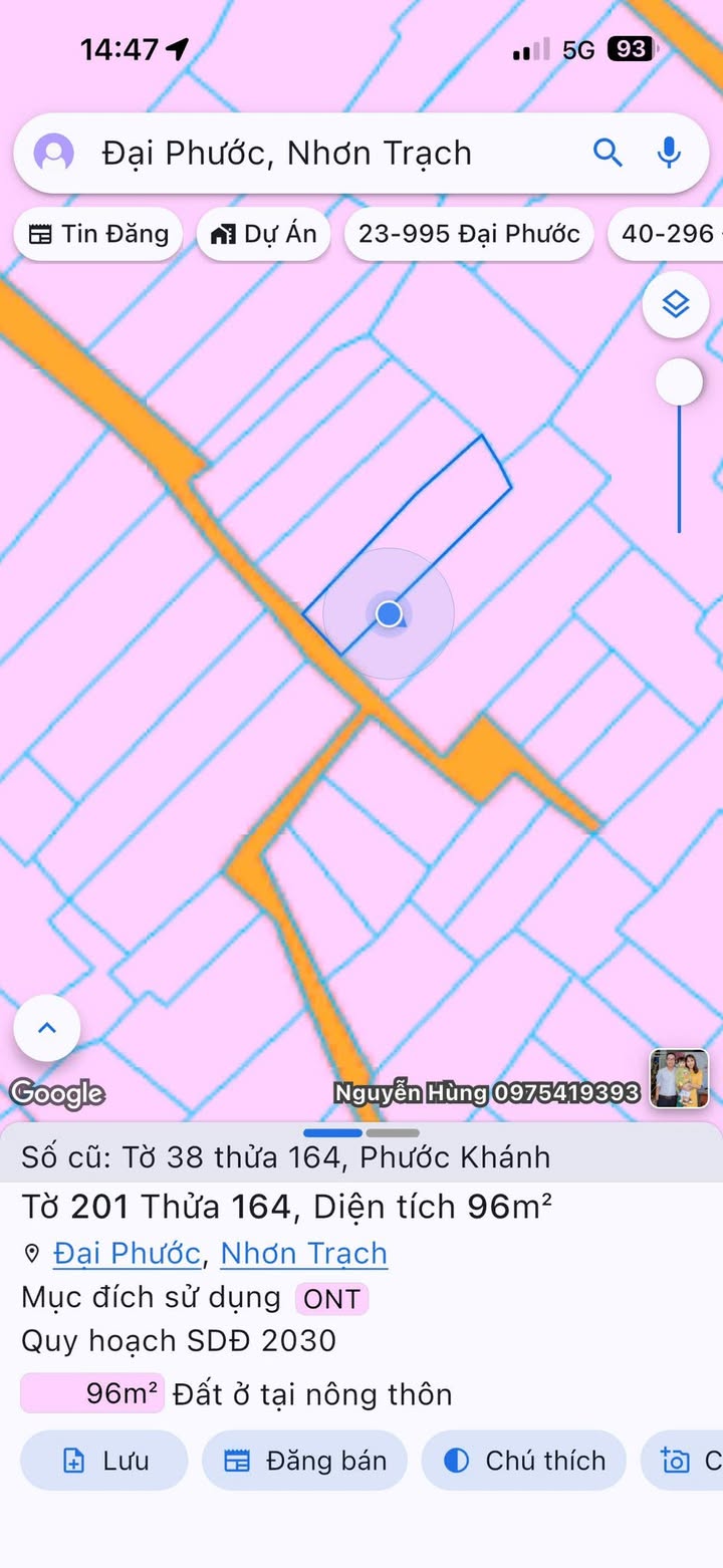 Đất thổ cư Phước Khánh - Nhơn Trạch 96m² giá 1.4 tỷ - Đường xe hơi thuận tiện!