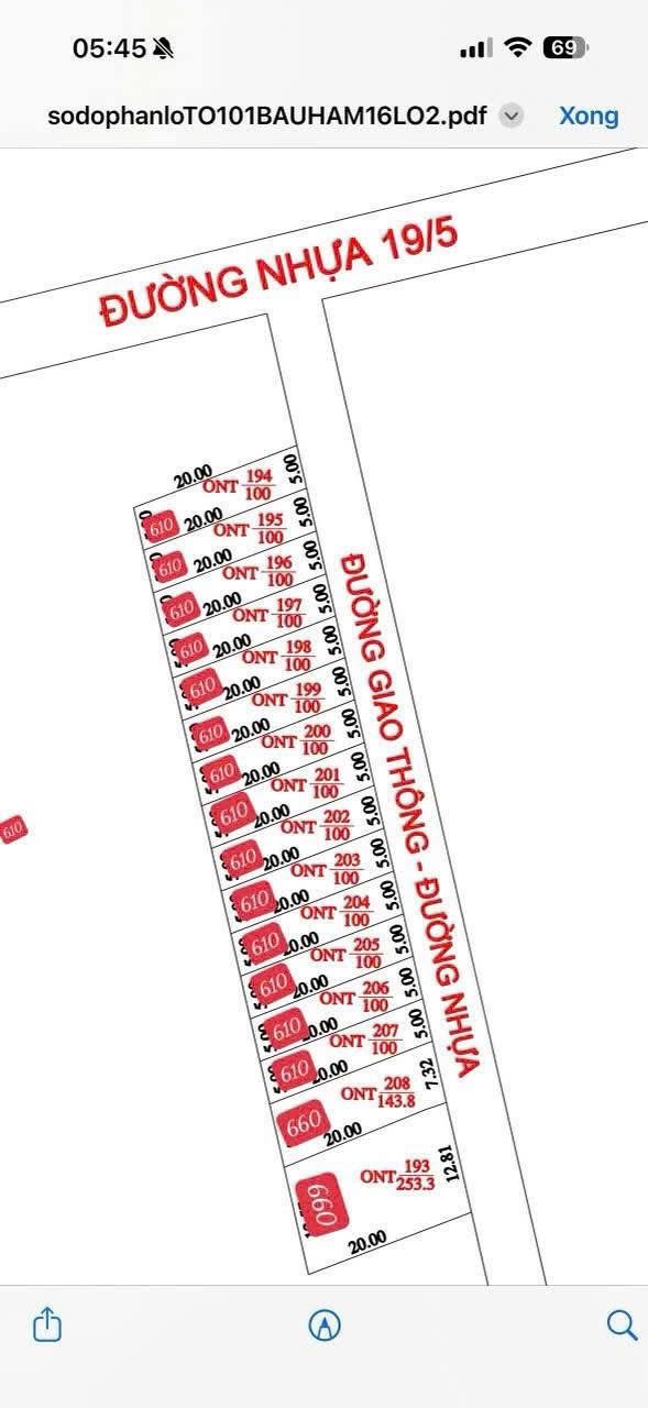 Đất thổ cư 100m² mặt tiền đường 19/5, xã Bàu Hàm, giá 610 triệu - Cơ hội đầu tư tốt!