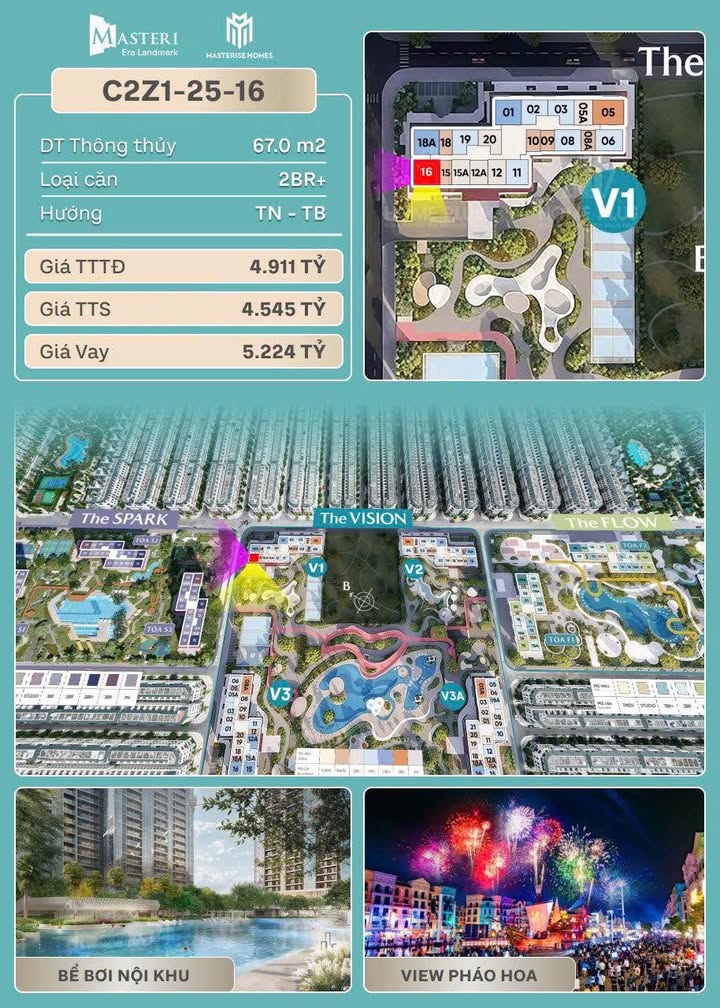 Căn hộ Masteri Homes Bảo Chứng 67m² giá 4.546 tỷ - An cư lý tưởng và đầu tư sinh lời!