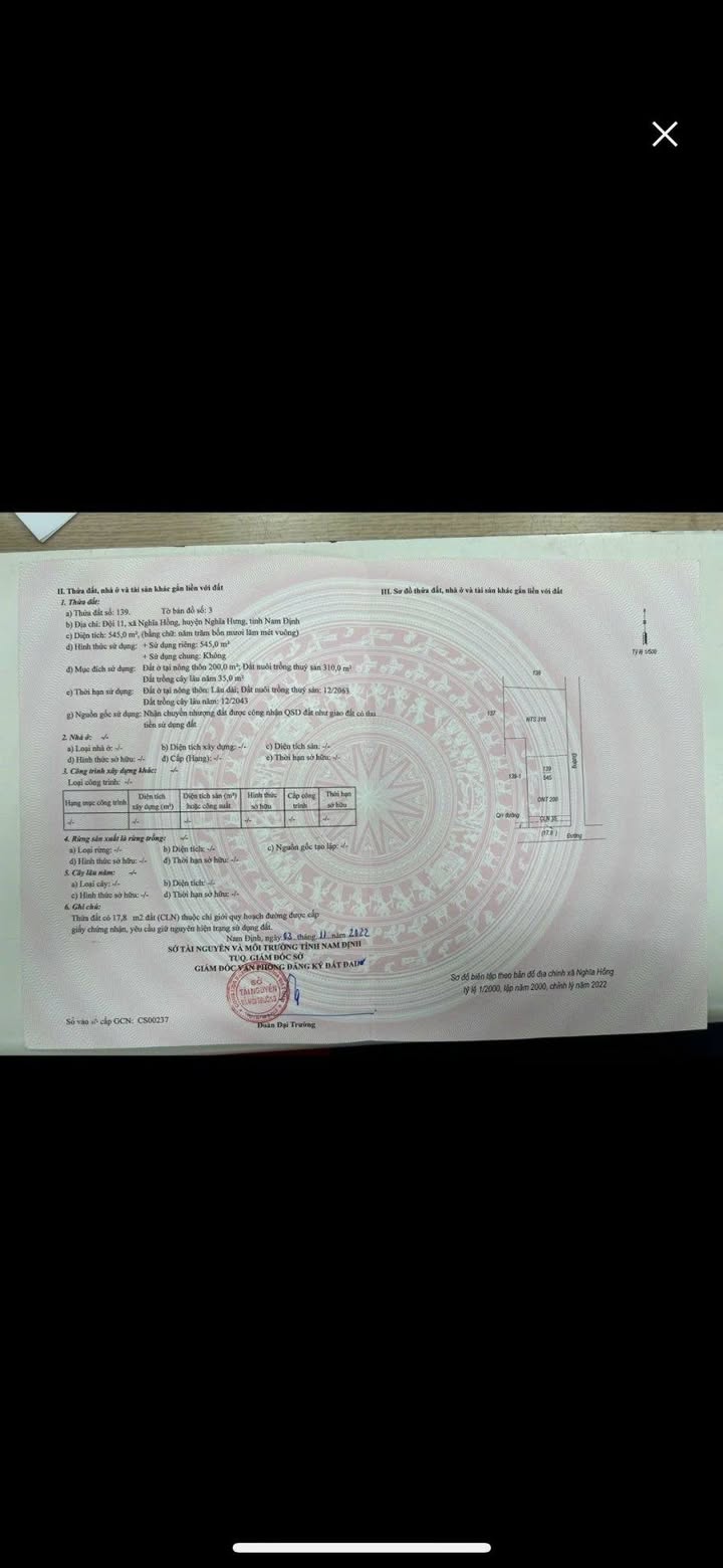 Đất nền lô góc Xã Nghĩa Hồng 545m² giá 2 tỷ - Tiềm năng kinh doanh tuyệt vời!