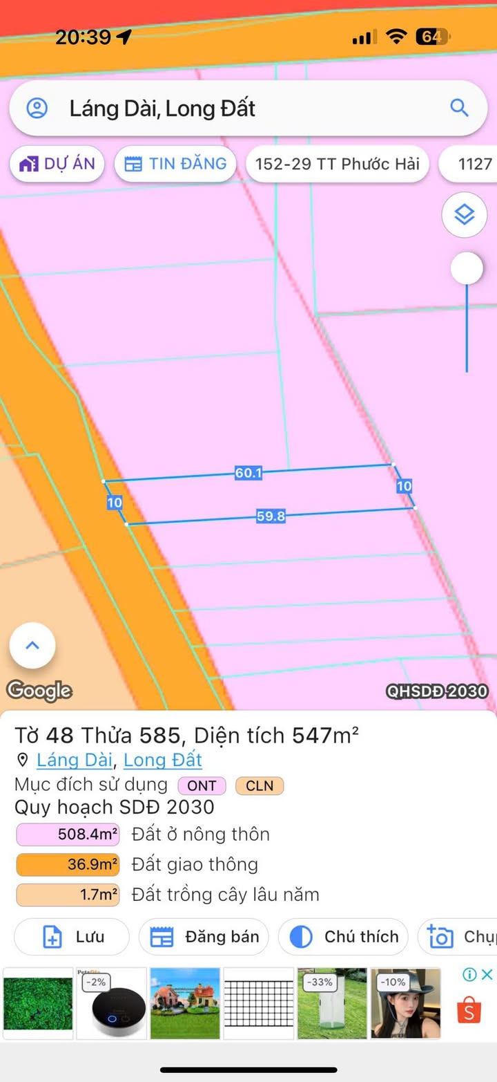 Đất nền mặt tiền Láng Dài 547m² chỉ 1.6 tỷ - Cơ hội đầu tư hấp dẫn!