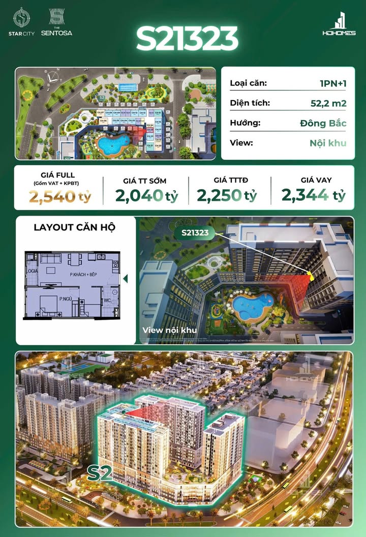 Căn hộ 1PN + 1 tại The Sentosa Thanh Hóa 52,2m² giá chỉ 2,04 tỷ - Nhanh tay giữ chỗ!