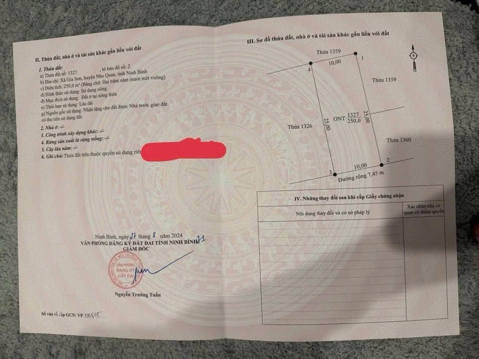 Đất thổ cư 250m² tại Gia Sơn, Nho Quan, Ninh Bình giá chỉ 800 triệu - Sổ đỏ chính chủ!