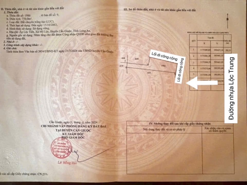 Đất nền Lộc Trung, Long An 770m² giá 1.1 tỷ - Đầu tư sinh lời tốt!