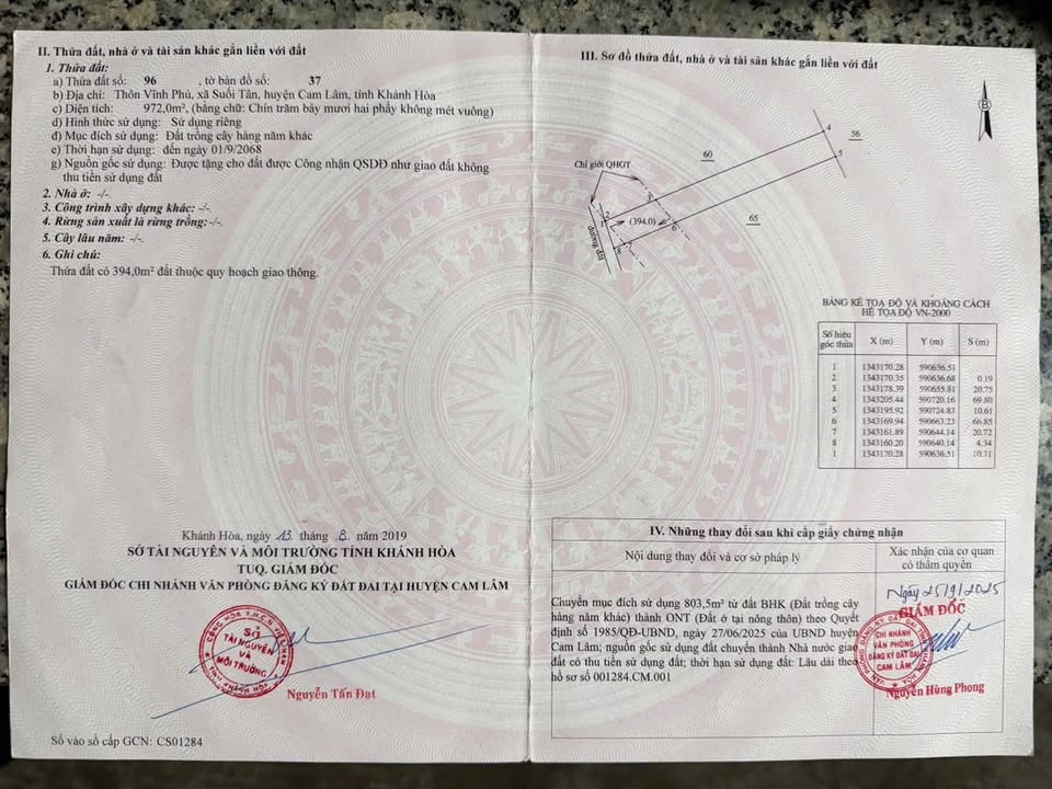 Đất nền 972m² Xã Suối Tân, Cam Lâm giá 2,65 tỷ - Đầu tư sinh lời ngay!