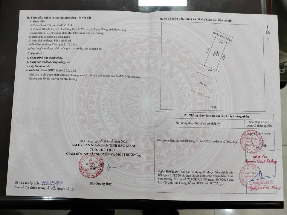 Đất nền Huyện Lạng Giang 119m² giá thỏa thuận - Mặt tiền 7m, vị trí đẹp!