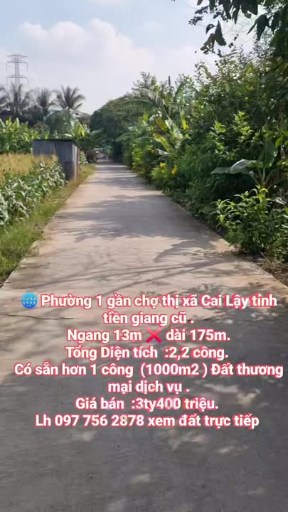 Đất thương mại dịch vụ tại Phường 1, Thị xã Cai Lậy, 2275m² - Cơ hội đầu tư hấp dẫn!