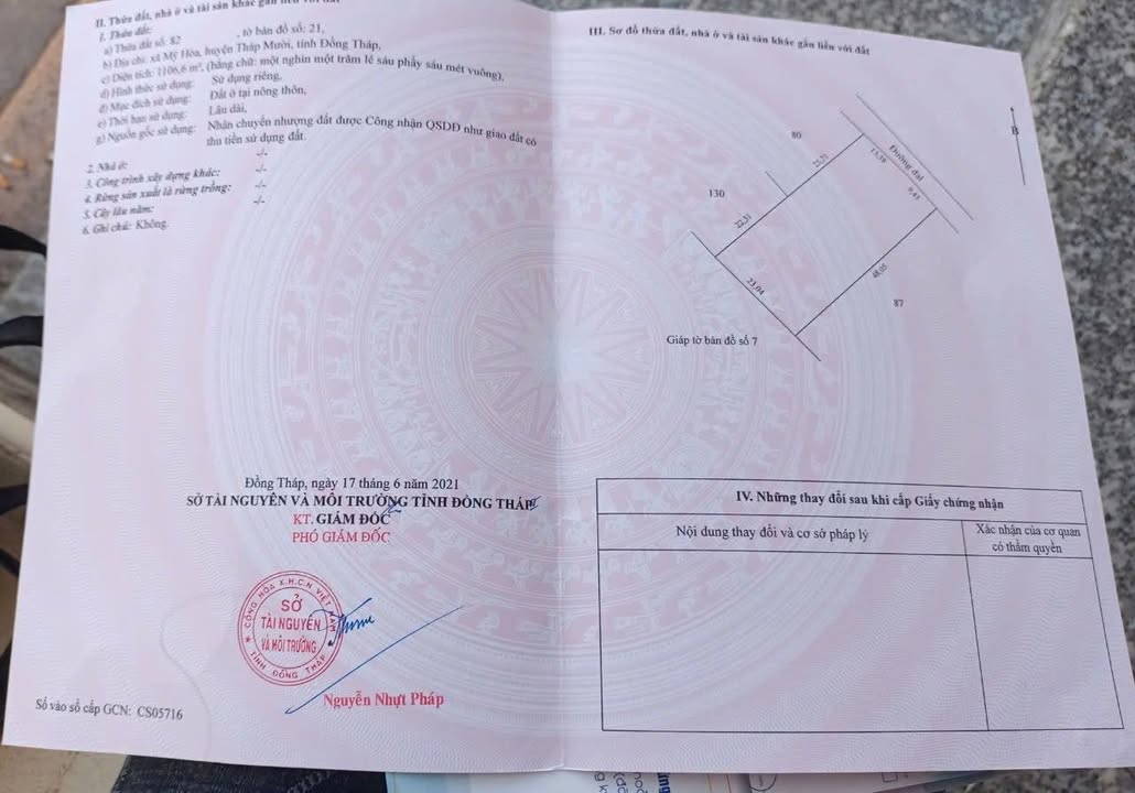 Đất thổ cư 1100m² xã Mỹ Hòa, huyện Tháp Mười chỉ 1.1 tỷ - Cơ hội đầu tư hấp dẫn!