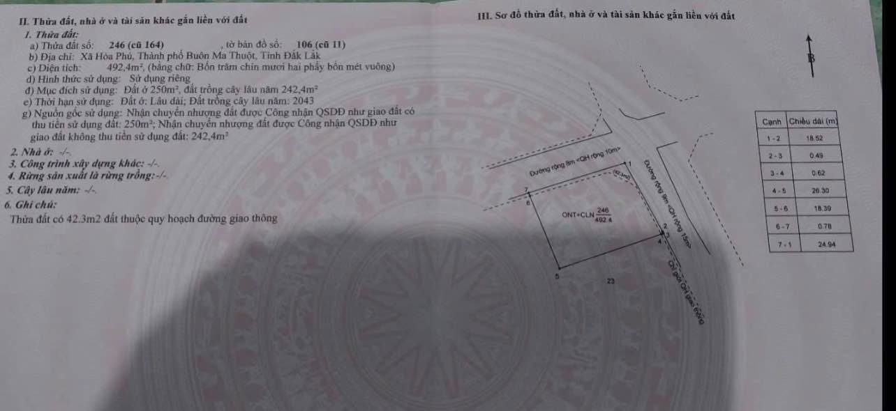 Đất nền Hòa Phú - TP. Buôn Ma Thuột 494m² giá 3 tỷ - Lô góc 2 mặt tiền, tiềm năng kinh doanh!