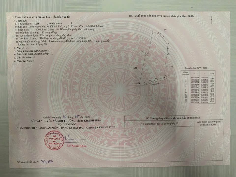 Đất nền Khánh Phú Khánh Vĩnh 8000m² giá 3 tỷ - Phân lô tuyệt đẹp!