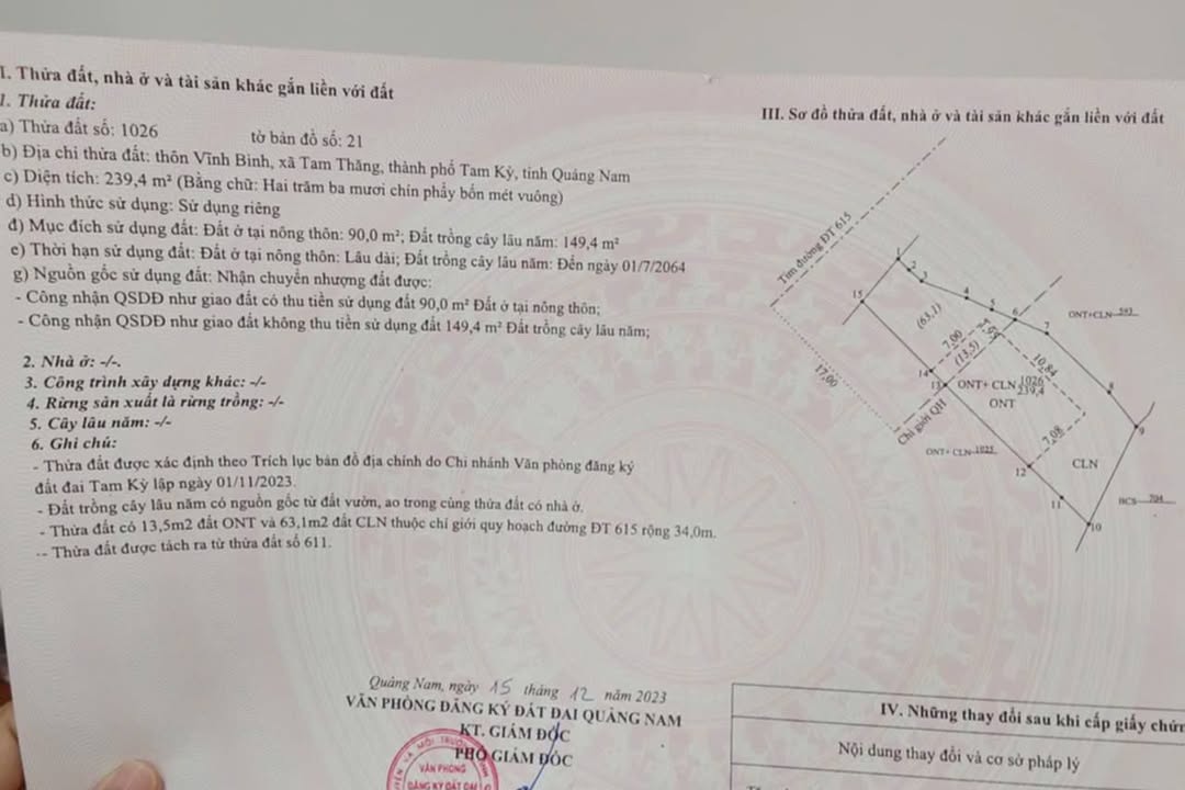 Bán gấp FrontHouse mặt tiền đường nhựa Tam Thăng 239m² giá 1 tỷ - Hướng Tây Bắc