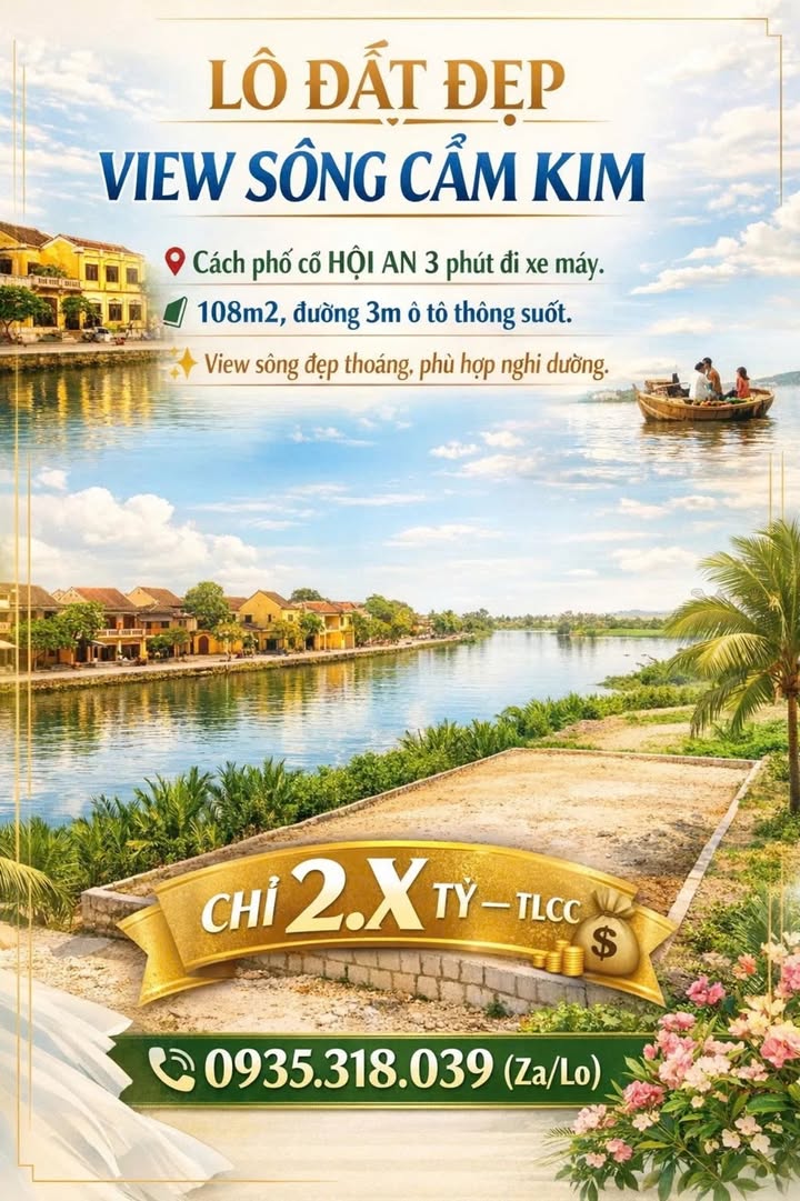 Đất nền Cẩm Kim Hội An 108m² giá 2 tỷ - View sông thoáng đãng!