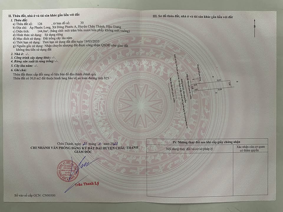 Đất Huyện Châu Thành, Hậu Giang 144m² giá 1.3 tỷ - Chính chủ bán gấp!