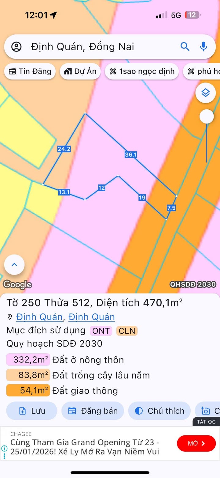 Đất nền 469m² xã Gia Canh, Huyện Định Quán, giá 1.35 tỷ - Tiềm năng tăng giá cao!