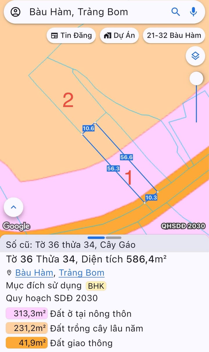 Đất nền 1550m² Cây Gáo Trảng Bom giá 2.85 tỷ - Đầu tư sinh lời tốt!