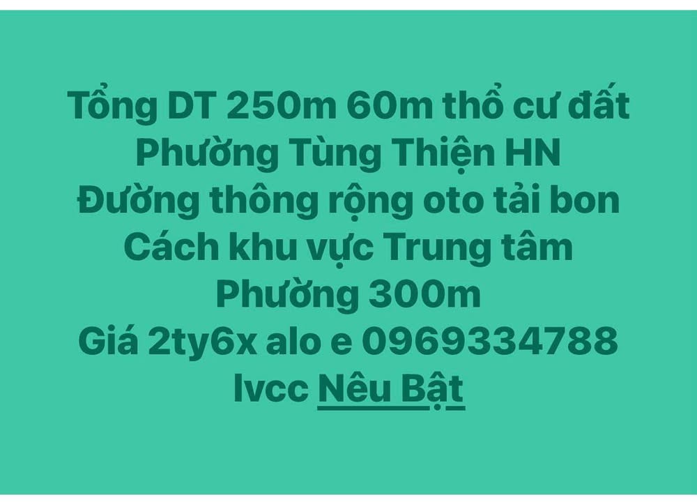 Đất nền 250m² tại Phường Tùng Thiện, Sơn Tây - Giá 2.6 tỷ - Tiềm năng đầu tư lớn!
