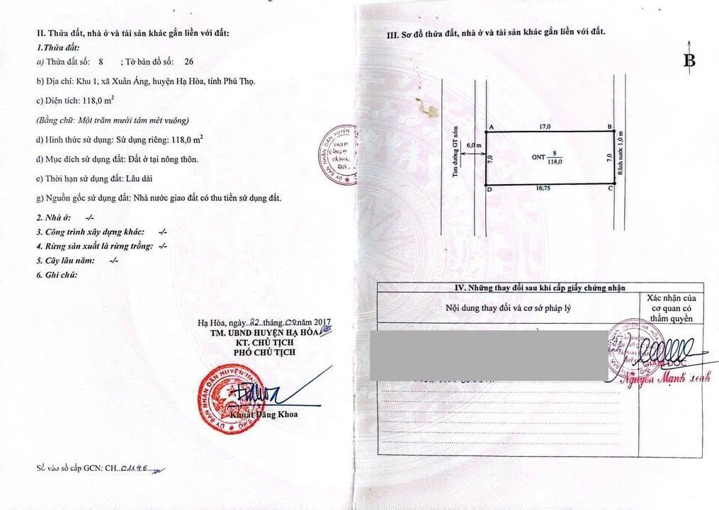 Đất thổ cư tại xã Hiền Lương, Phú Thọ 118m² - Pháp lý rõ ràng, giá tốt!