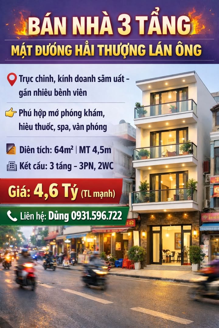 Nhà mặt đường Hải Thượng Lãn Ông 64m² giá 4.6 tỷ - Kinh doanh sầm uất!
