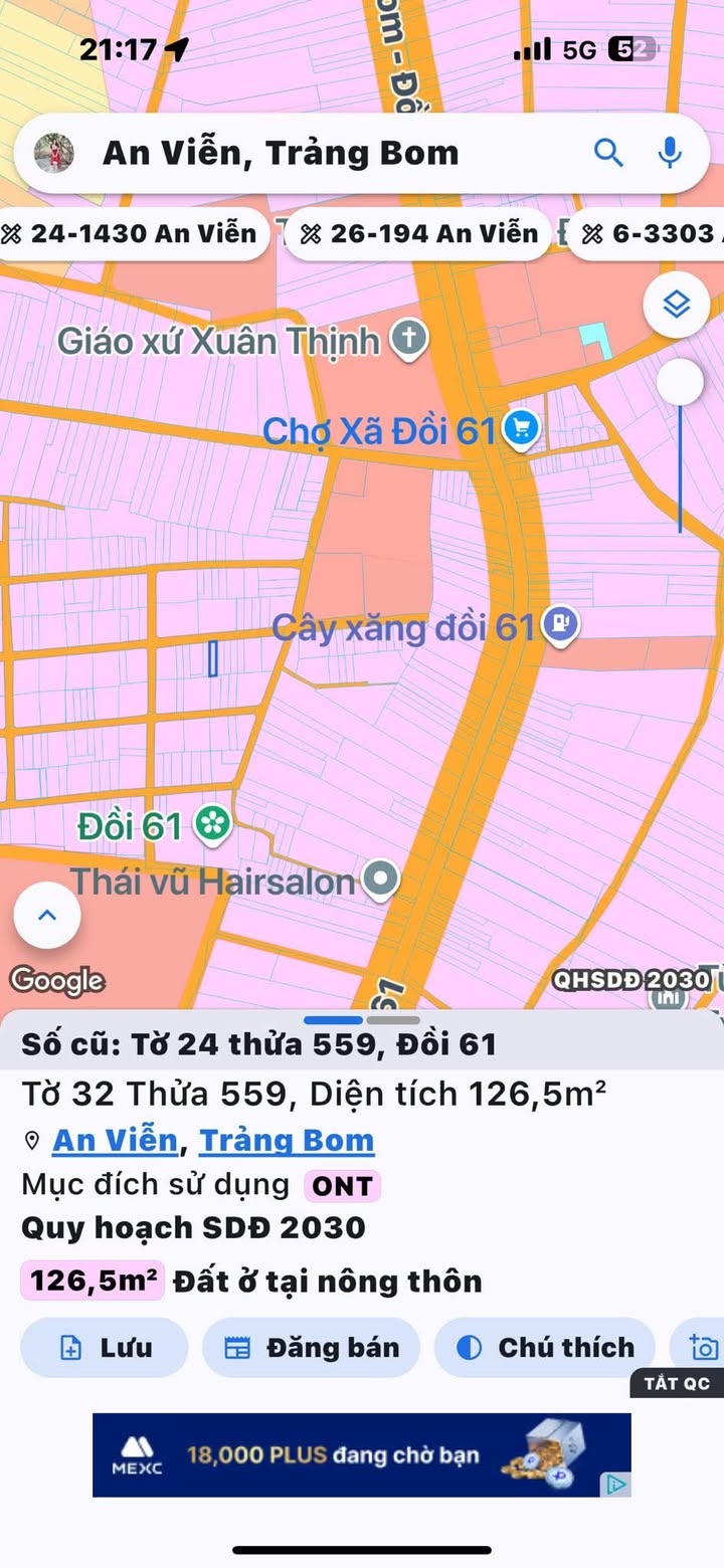 Đất thổ cư 100% tại xã An Viễn, Trảng Bom, Đồng Nai - Giá tốt cho đầu tư!