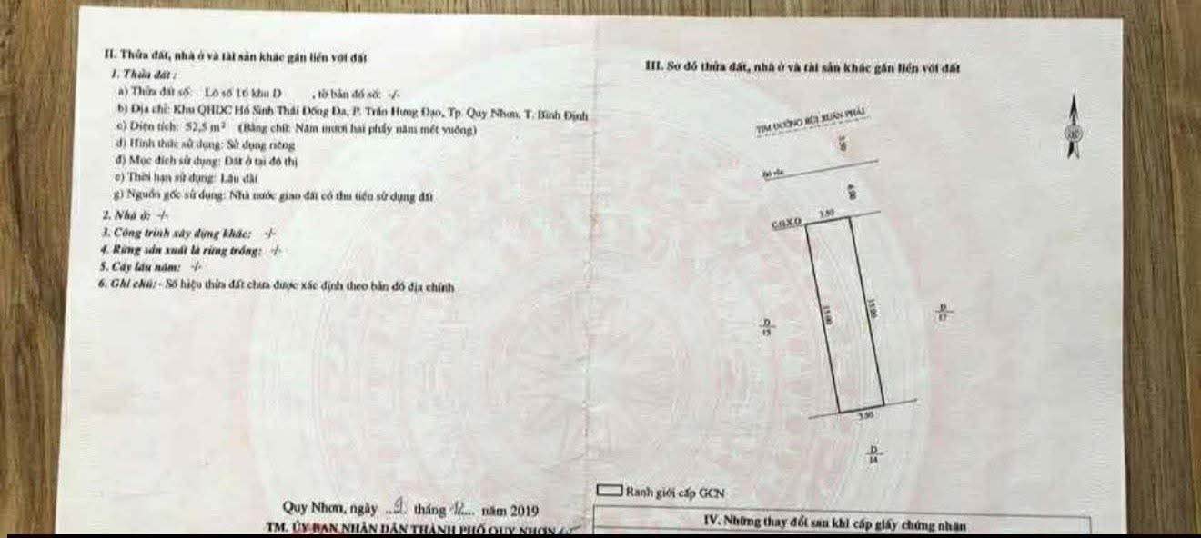 Đất nền đường Bùi Xuân Phái, TP Quy Nhơn 52m² giá 4.2 tỷ - Cơ hội đầu tư hấp dẫn!