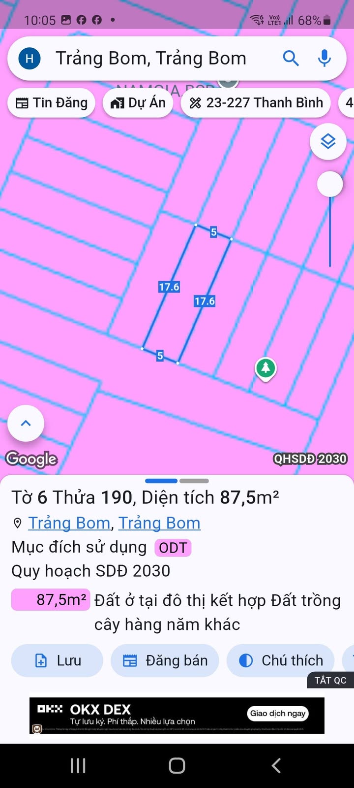 Đất Khu Phố 1, Thị Trấn Trảng Bom 87m² giá 1.4 tỷ - Bớt lộc cho người thiện chí!