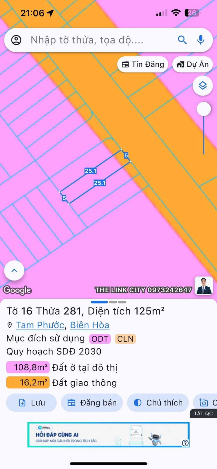 Bán lô FrontHouse mặt tiền đường Mai Chí Thọ, 125m² chỉ 1 tỷ - Cơ hội kinh doanh hấp dẫn!